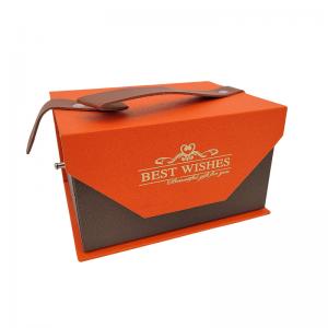 Cheap Packaging Luxury Gift Box Velvet Custom Logo With Leather Handle wholesale