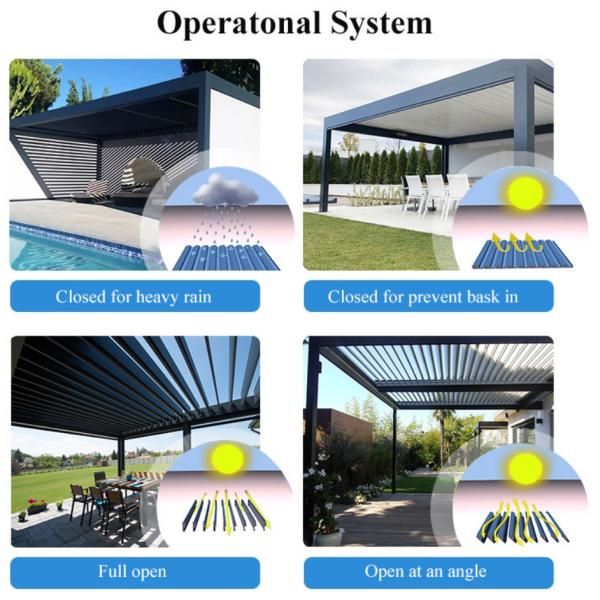 Garden IP67 Aluminum Louvered Pergola Bioclimatic Snow Resistant UV Protection