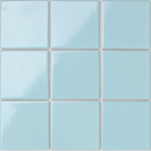 Pure Blue Swimming Pool Ceramic Mosaic Tiles Glossy Glazed 97x97