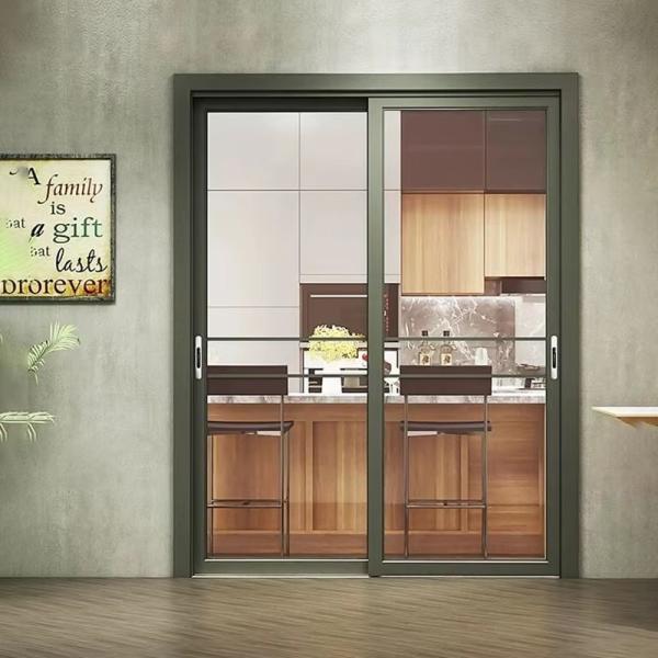 Powder Coated Aluminum Double Glass Sliding Door With Screen For House