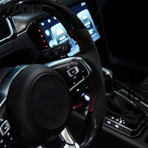 350mm Volkswagen Steering Wheel Carbon Fiber Black PU Leather