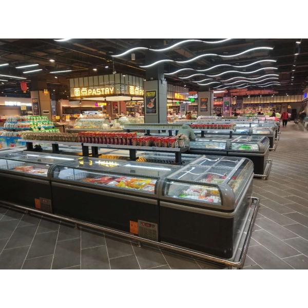 Supermarket Commercial Island Freezer Sliding Glass Curved Lid Chest Combined Island Fridge Freezer