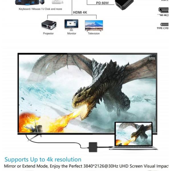 3 in 1 PD Charging 4K 1080P USB Type C OTG Docking Station Hub Adapter