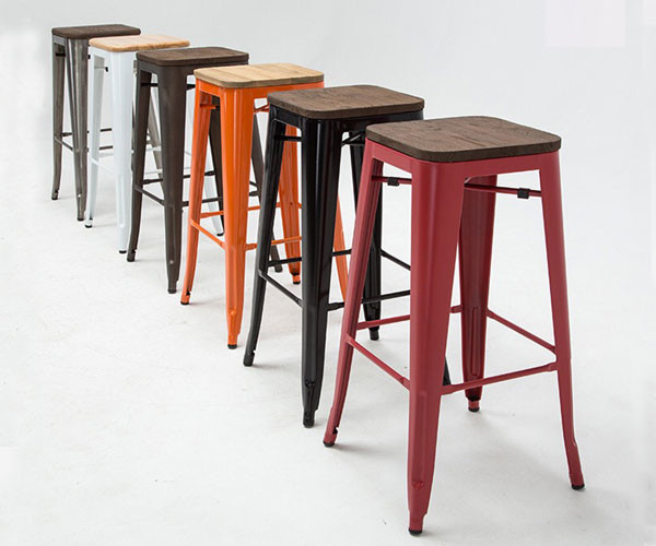 35" Rustic Industrial Cafe Bar Stool Black Wooden Seat Metal High Chair