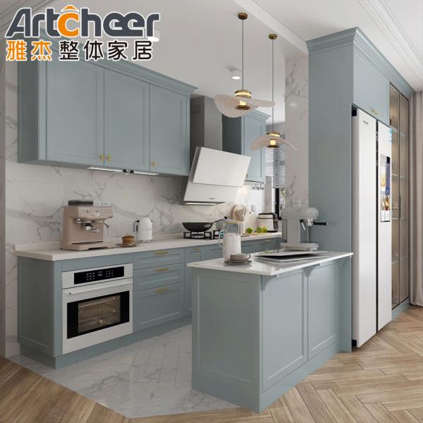 Sale Shaker Grey Solid Wood Kitchen Cabinet with Laminated Bullnose Countertop Edging