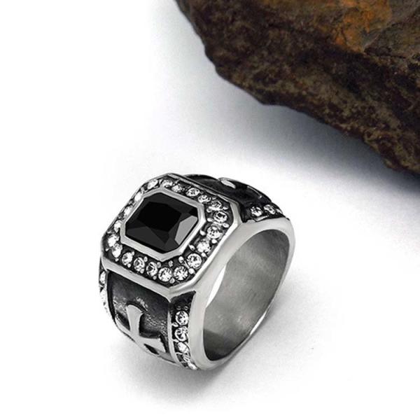 Vintage Inlay Mens Gothic Stainless Steel Band Ring with Black Cubic Zircon(SA566BLACK)