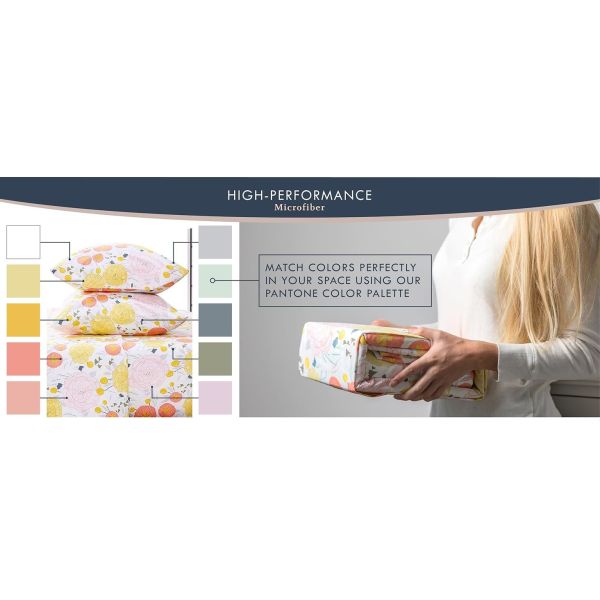 Super Soft Wrinkle Resistant Bedding Set with Light Florals,Premium Microfiber Bed Sheets Set