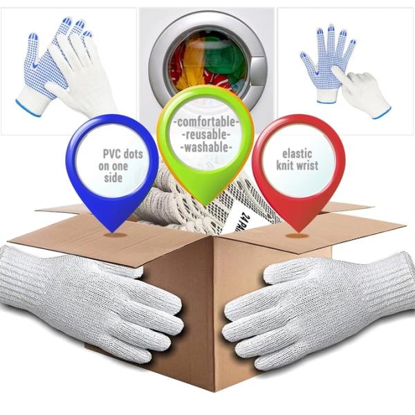 Wholesale Price Work Nylon PVC Polka Dots Gloves Knit White Cotton Personal Safety Gloves