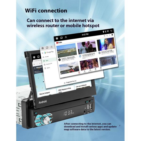 Creatall All-in-One 7 Inch Android Auto GPS Navigation Retractable Screen HD Rearview Wireless CarPlay for Automotive Use