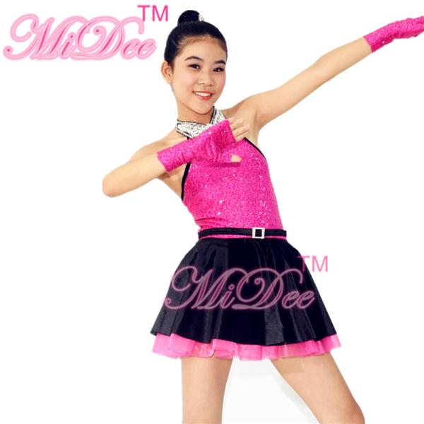 3 Colours Fancy Girls Jazz Dance Dress with Rhinestones Chocker Collar Dance Competition Costumes