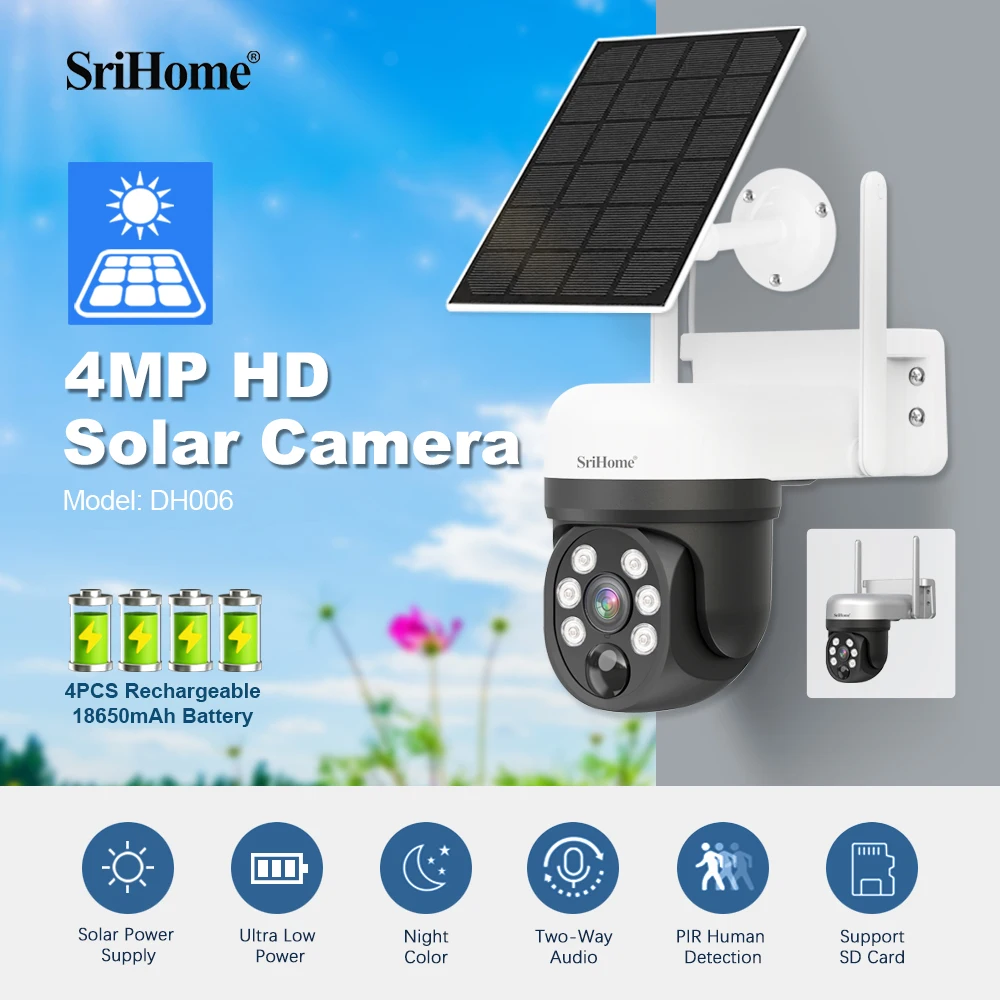 2K 4MP HD Solar Battery Wireless Outdoor IP65 Waterproof Camera Color Night Vision Security PTZ Network WIFI Camera