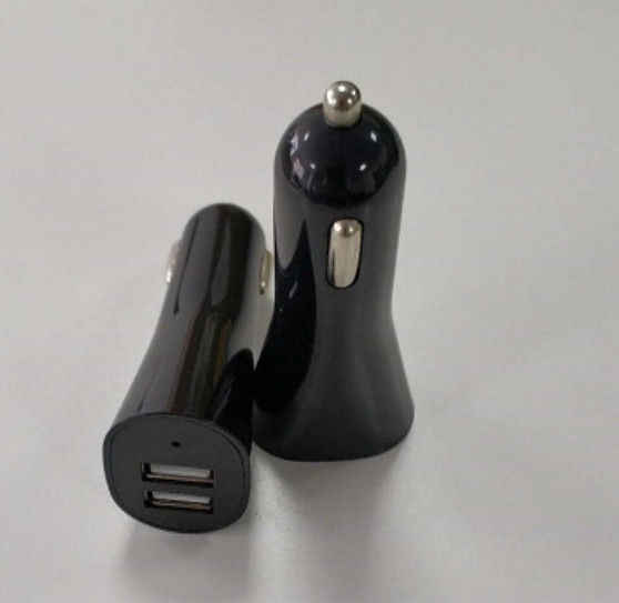 4.8A Lightning Cable Car Charger Dual USB Sockets ABS Material Black Color