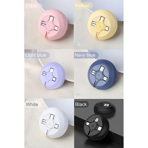 2.1A Mobile Phone Cables Retractable Flat 3 In 1 USB Charging Cable Type C Micro Charger