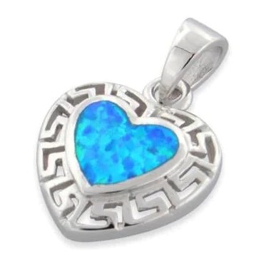 Girl Meander Natural Blue Greek Opal Pendant With 925 Sterling Silver