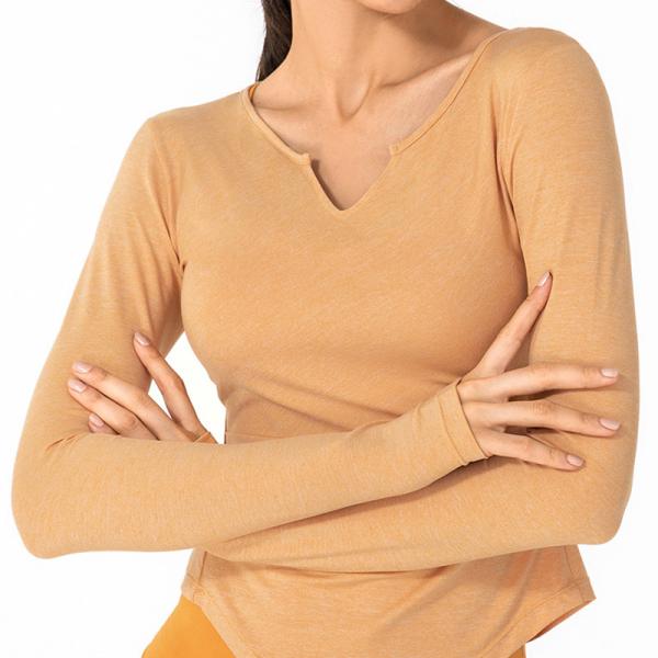 Nylon V Neck Running Top Nude Feeling Gym Long Sleeve Womens Workout Top