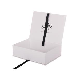 China White Color Custom Wig Packaging Boxes With Black Logo Printing Ribbon Bow on sale