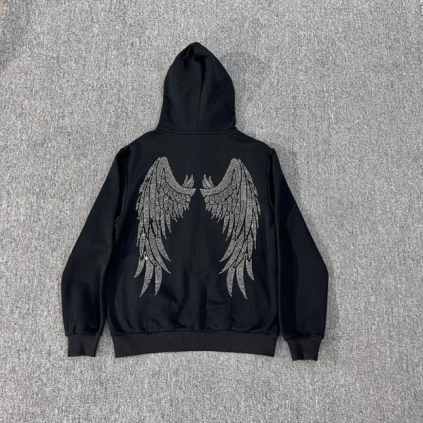 Customized Logo Embroidery Full Zip Up Rhinestone Hoodie Oversized Heavyweight For Men
