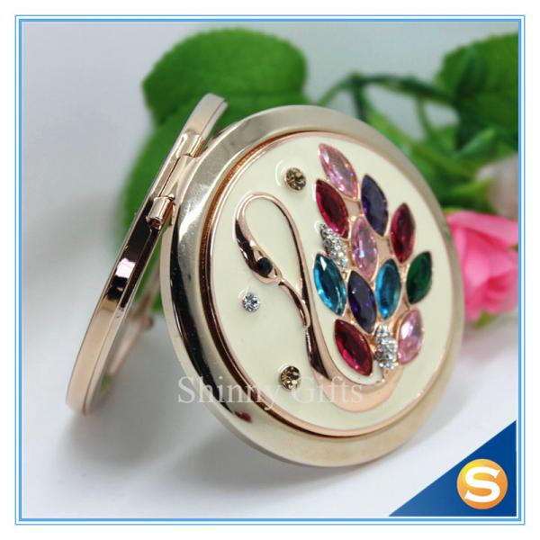 Shinny Gifts Rhinestone Small Metal Mirror For Craft Crystal Round Shape Pocket Mirror