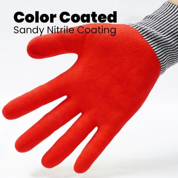 13 Gauge Red Sandy Nitrile Polyester Gloves Anti Slip TPR Impact Protection Gloves