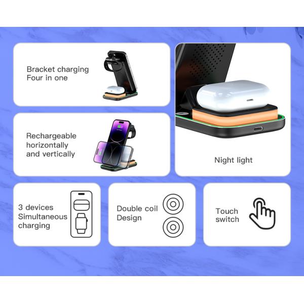 9V 2A input All In One Wireless Charger Four In One Night Light Wireless Charger