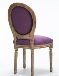 Cheap French Style Oak Dining Room Chairs Antique Design Purple Linen Fabric wholesale