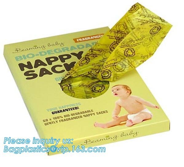 Nappy Baby Disposable Diaper Sacks, Degradable scented disposable baby diaper sack, green tie handle baby diaper sack