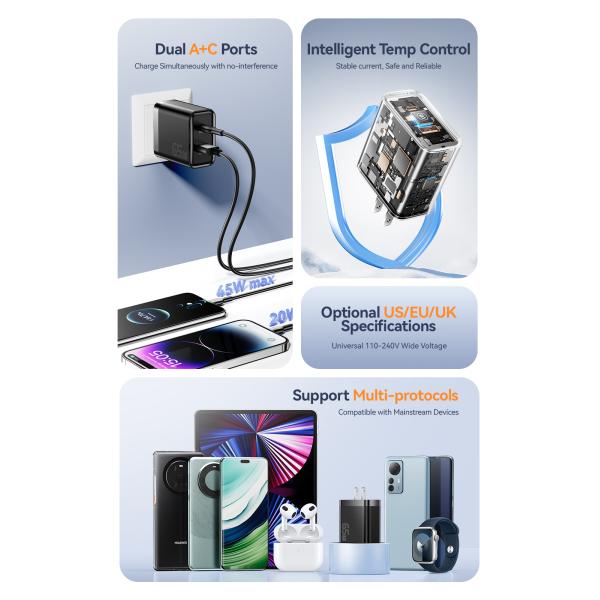 ESSAGER ES-CD43 USB Type C 65W QC4.0 PPS VOOC Gan Phone Fast Charger For Apple Huawei Xiaomi