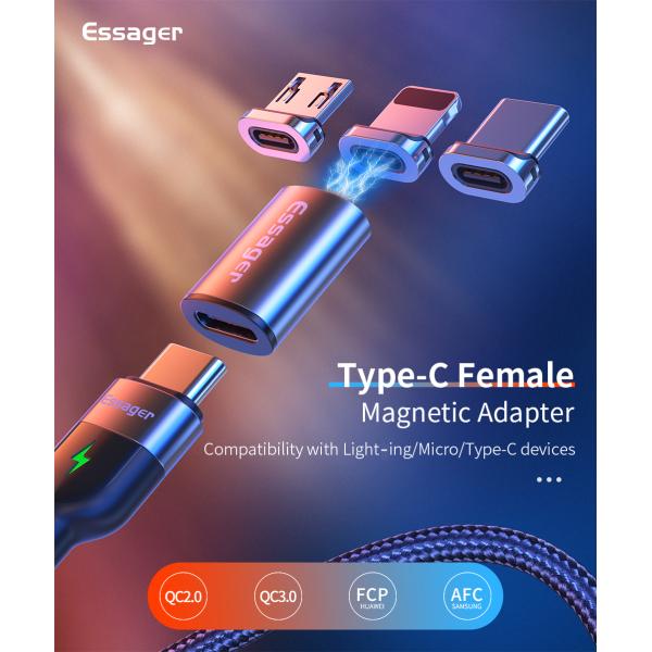 Essager Mini Magnetic Type C Female to Micro USB Type C Quick Charge Data Transmission Adaptor OTG Adapter