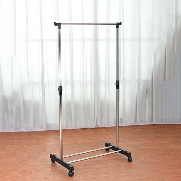 Foldable single-bar steel-made clothing standing frame with fabric drying rack