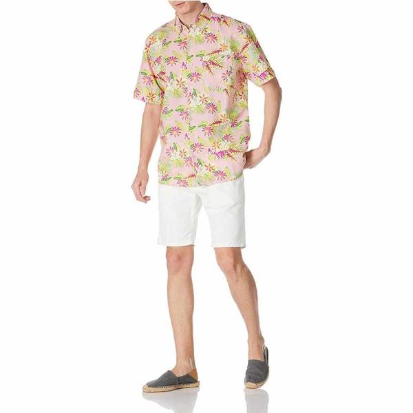 Floral Print Mens Casual Short Sleeve Shirts Button Down 52% Linen 48% Cotton Blend