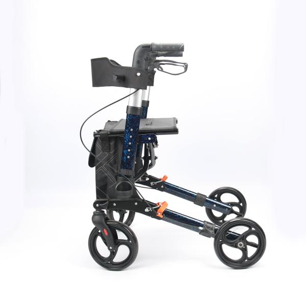 Foldable Aluminum Shopping Walker Walking Aid With Bag Crutch Place Holder Wire Brake Handle