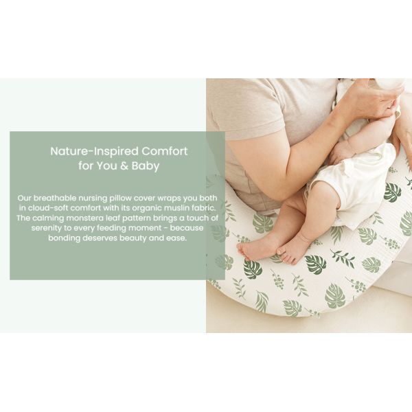 2 Pack Muslin Nursing Pillow Covers, Soft & Adorable Slipcovers with Zipper Closure, 100% Cotton Covers for Breastfeeding Pillows