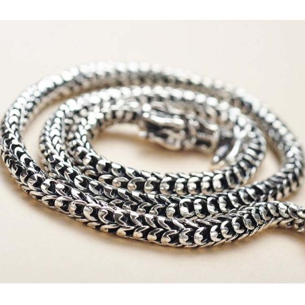 Mens Retro Vintage Dragon Sterling Silver Chain Necklace 24 inches (041558)