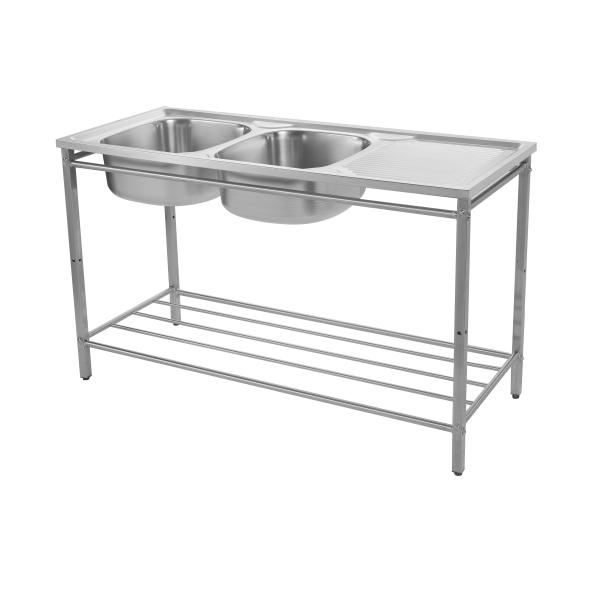 Hotel Two Bowl One Drain Kitchen Stainless Steel Sink Stand Noise Elimination