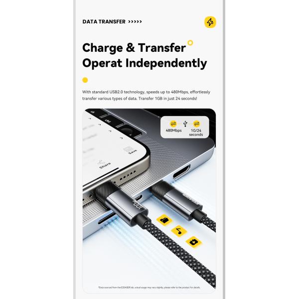 ESSAGER ES-X72 2 in 1 Massage Charging Usb C Cable 5A PD 100W Charger Type C to Type C