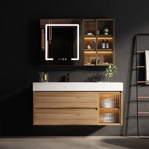 Cheap Rectangle Floating Bathroom Cabinet Solid Wood LED Mirror Vanity wholesale