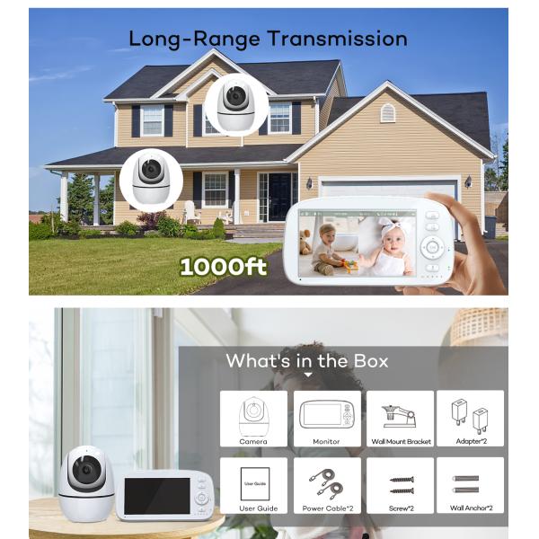 HD Baby Monitor with Temperature Monitoring Lullabies and Eco Mode for Infant Safety and Comfort