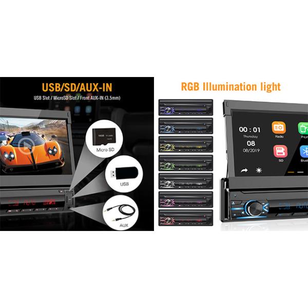Video Single Din Car Stereo 6RCA Rear Camera Retractable Single Din Touch Screen