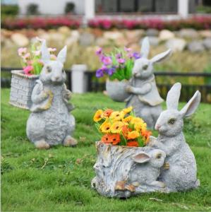 Cheap Polyresin Garden Animals Flower Pots Decorative Rabbit garden planter wholesale