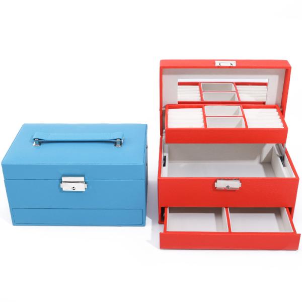 Quality Portable Spacious Space Faux Leather Jewelry Organizer Box Multi Cells Packaging for sale