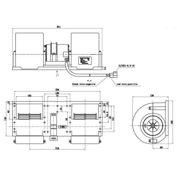 Big Airflow 351mm Bus Air Conditioner Fan 24 Volts Dc Brushed Evaporator Blower Fan