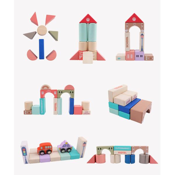 2700g Beech Wooden City Building Blocks 115pcs Wooden Bricks Toys