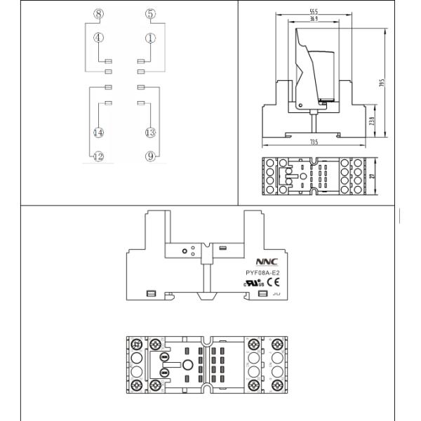 NNC Relay Socket PYF08A-E2 Series applied for HHC68B/MY2/JQX-18F/HH52P Relay