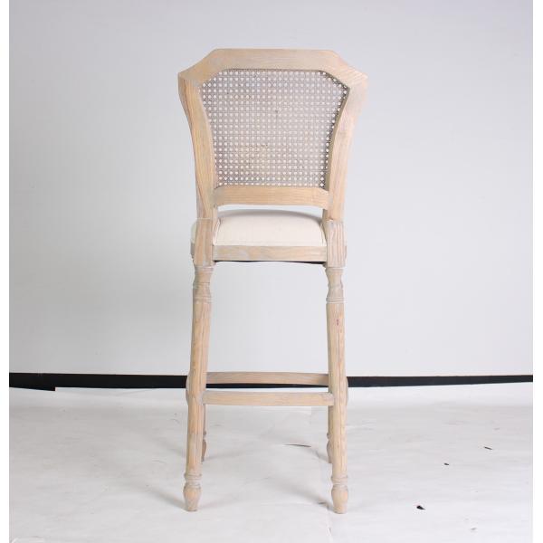 Wholesale event odd country style bar stool chair rattan back antique bar stools wooden carved with linen fabric barstoo