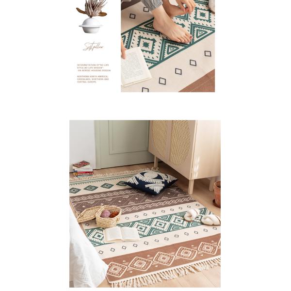Y-Z Simple Linen Tassel Woven Cotton Mat Nordic Boho Style Turkish Living Room Home Floor Carpets and Rugs