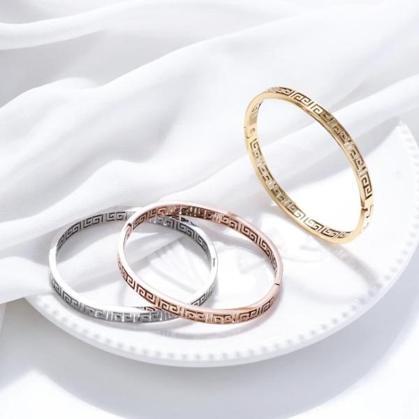 Luxury Oval Bangle Bracelet Plaid Fashion Stainless Steel Bangles Personalized
