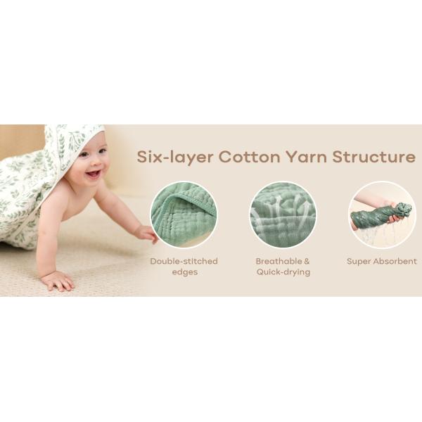 100% Cotton Hooded Baby Towels 2-Pack - 32x32 Inches, Darkgreen & Leaf