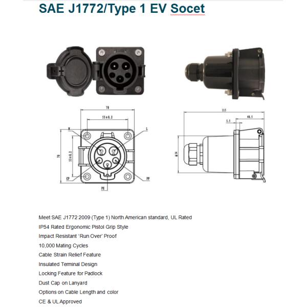 SAE J1772 Car Side Inlet EV Charging Accessories Type 1 Socket For EV Car Charging