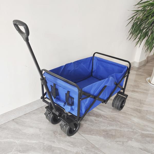 Outdoor Camping Folding Beach Wagon With Band Brake PU Wide Wheels