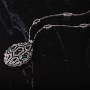 Cheap Italy Luxury Serpenti Necklace in 18K White Gold set with Emerald Eyes and with pavé diamonds on the Chain and the Head wholesale